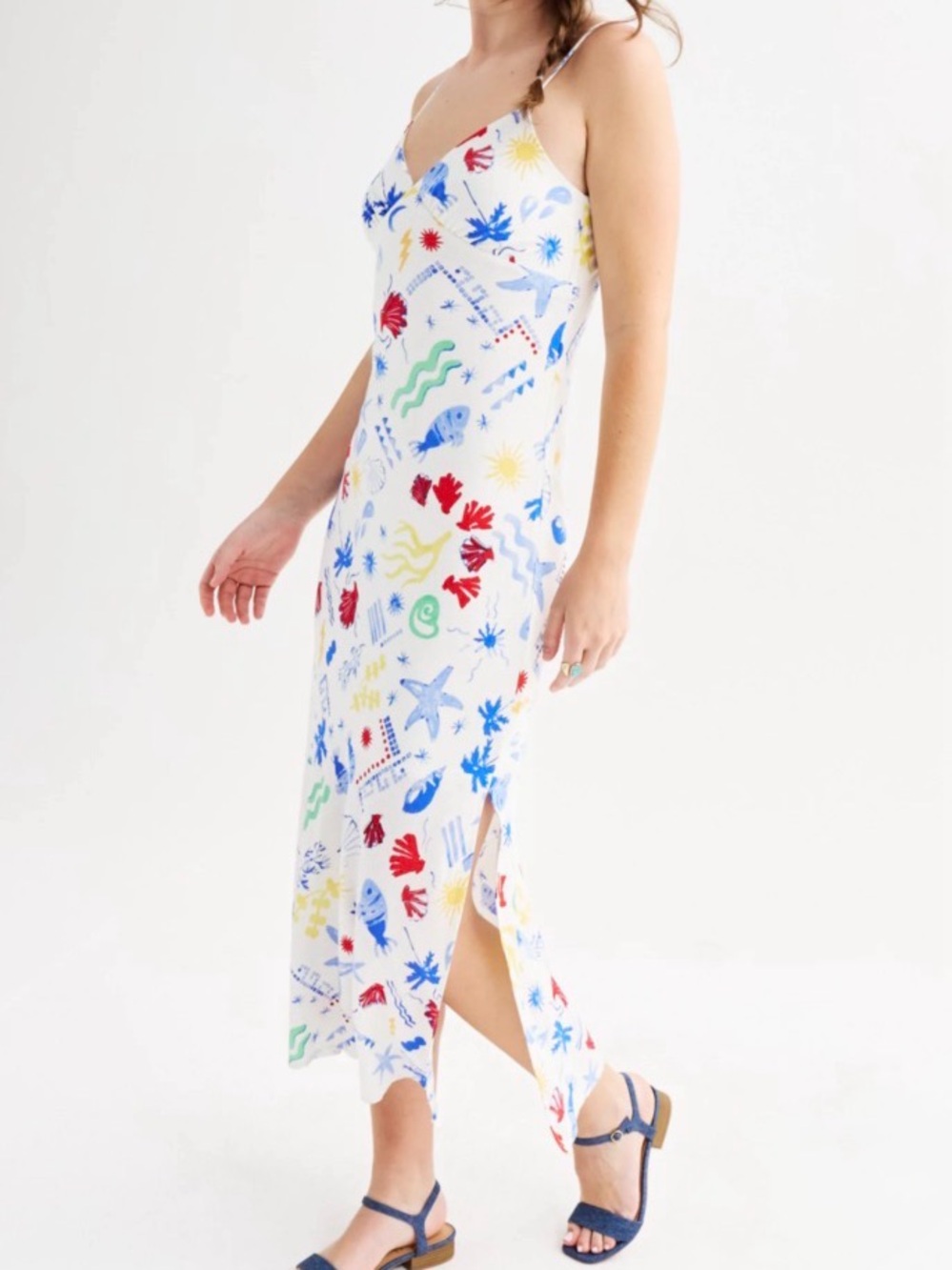 SO White Beach ocean Print Slip Maxi Dress size large sundress
